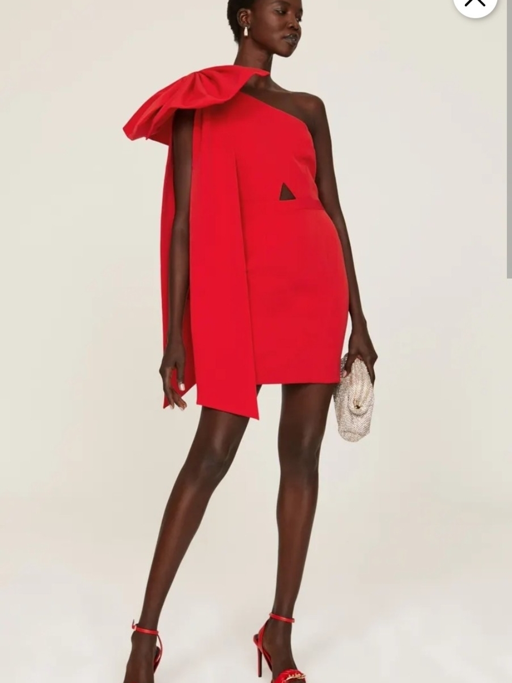 Asymmetrical One-Shoulder Red Mini Dress with Draped Bow